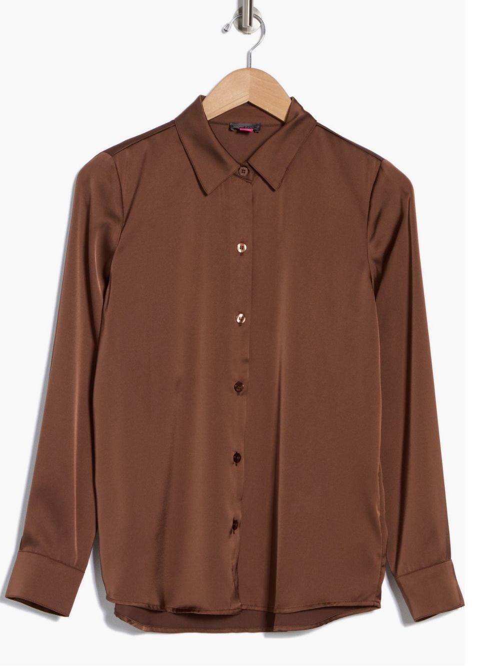 Vince Camuto Satin Long Sleeve Button-Up Shirt Color Cocoa new size medium